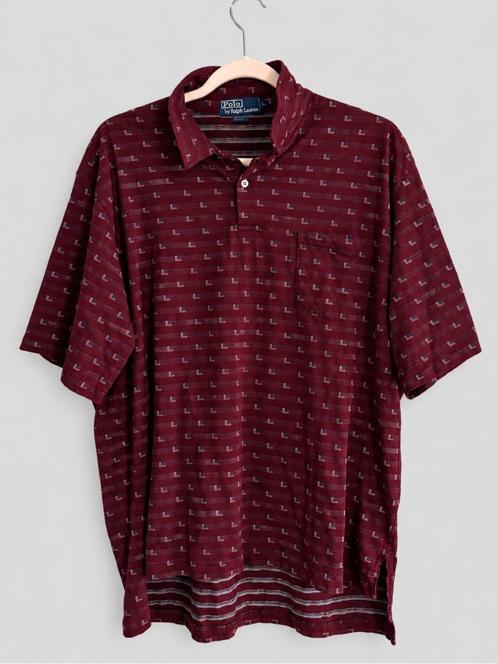 Vintage 90s Polo Ralph Lauren Flag Geometric Print Shirt Large